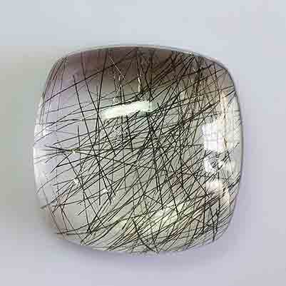 Natural 14x14x6.7mm Cabochon Cushion Rutilated Quartz