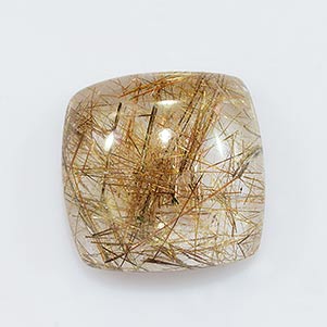 Natural 14x14x6.4mm Cabochon Cushion Rutilated Quartz