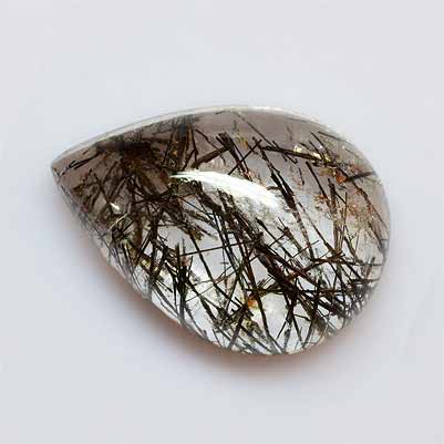 Natural 14x10x5.9mm Cabochon Pear Rutilated Quartz