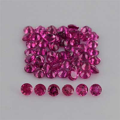 Natural 3x3x2mm Faceted Round Rubellite Tourmaline