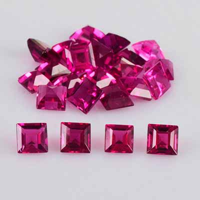 Natural 2.5x2.5mm Faceted Square Rubellite Tourmaline